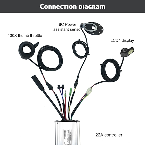 Elektrisk Sykkel 36V 48V 22A Børsteløs Kontroller LCD4 Display 130X Tommelgass Kit for 500W Motor