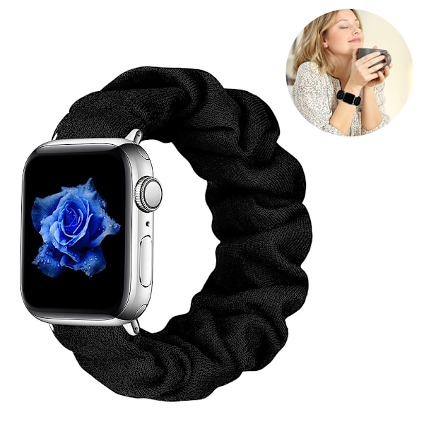 Elastiskt armband Kompatibelt med Apple Watch Armband Tyg Armband Kompatibelt med Apple Watch/iWatch Serie (42/44, Svart)