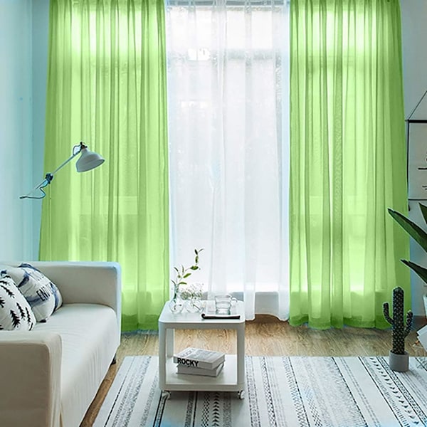 Voilegardiner med rynkebånd i linlook, gjennomsiktige for stue, soverom, vindu, enkle gardiner 100 * 250 cm