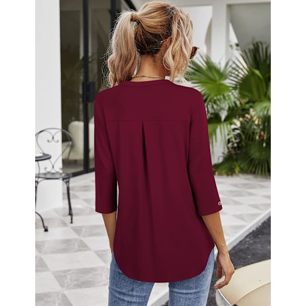 Damebluse 3/4 ærmer elegant V-hals tunika skjorte top