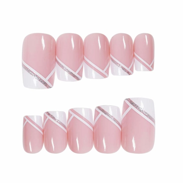 Feilisa French Fake Nails Lyhyt painallus Nails Square Crystal Fa