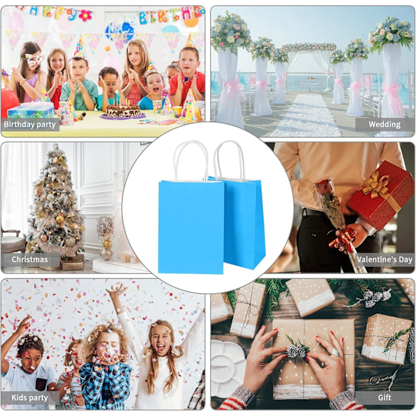 Papperspåsar, present-, godispåsar, handtag, kraftpapper, barnkalas, färg: blå Blue