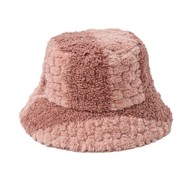 Plush Fiskehatt för Kvinnor Fuzzy Schackbräde Bucket Hat Bred Brätte Fluffig Varm Mössa för Höst Vinter Present