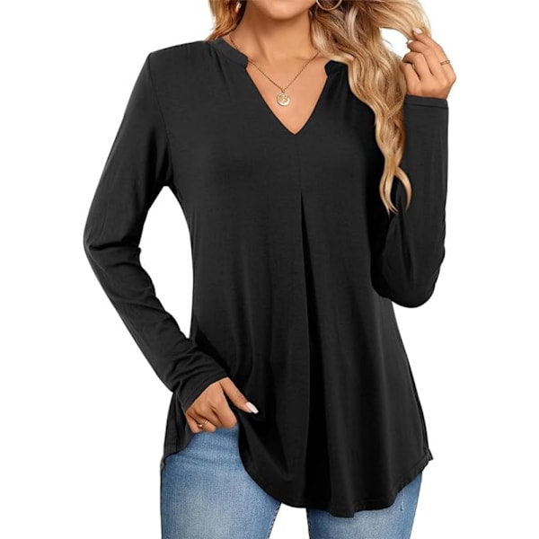 V-neck, pleated tops, plain long shirts, long sleeves