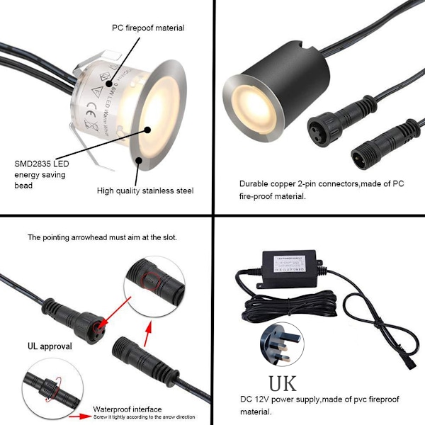 Belysning 10-pack Inbyggda LED Däcklampor med Skyddande Skal, 32mm, IP67 Vattentät, 12V Lågspänning
