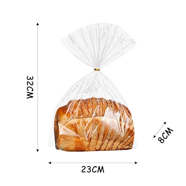 100 gjennomsiktige brødposer og 100 gull-twistbånd, engangs forseglede brødposer, bakepapirposer til toast