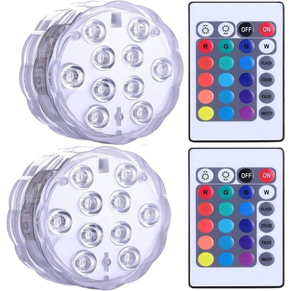 Nedsenkbar LED-lys, vanntett SPA LED-nedsenkbar lampe, undervanns-LED-lys med 2 fjernkontroller for vasebaser, akvarier, fester,