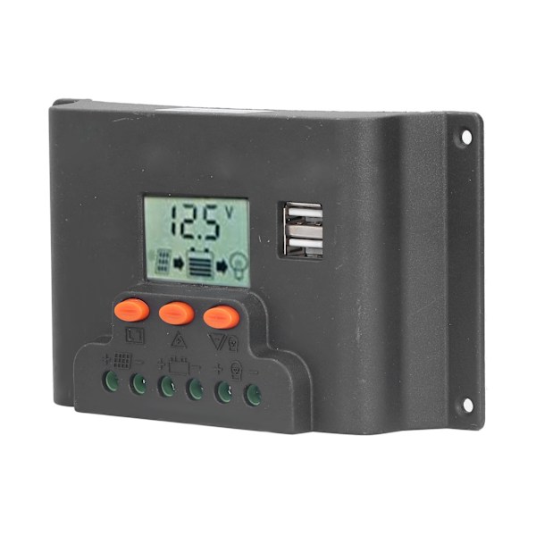 Solcelle-regulator LCD 12/24V Auto USB Dobbel Port PWM Justerbar Solcelle-laderegler for Industri 10A