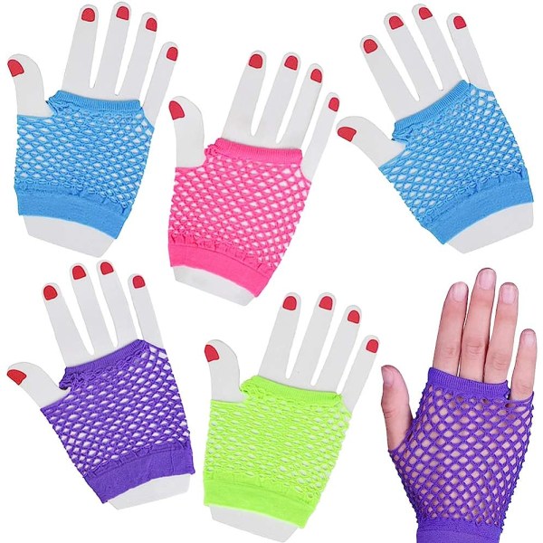 Neon handsker til børn, sæt med 12, fiskenet håndledshandsker, perfekt
