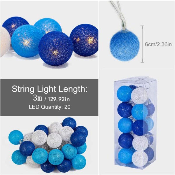 Cotton Ball Lichterkette - 3m 20 LED Kugel Lichterkette for Indo