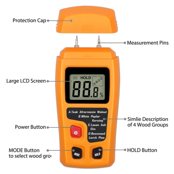 Digital Wood Moisture Meter Handheld LCD Moisture Tester Damp Moisture Tester Detector for Firewood Orange