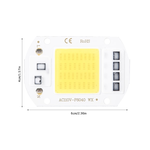 2PCS AC110V 50W High Bright Integrated LED Chip Light Source COB Chips 6x4cm Warm