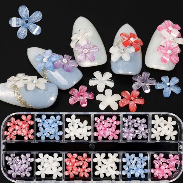 60 stk Flower Butterfly Nail Art Charms Glitter Decals