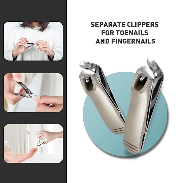 Nagelklipparset, Ergonomiska tånagelsaxar med halkfritt grepp, Professionella fingernagelsaxar för män och kvinnor, Diagonal sax, Liten