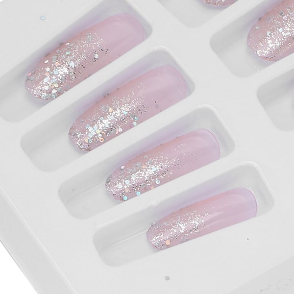 24 st glänsande glitter falska naglar kvinnor flickor utsökt fashionabla falska nagelspets manikyrverktyg