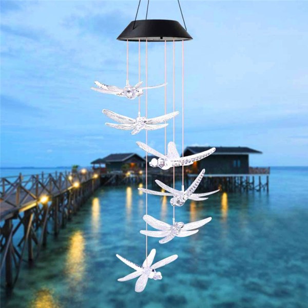 Wind Chime Solar Chimes Warm Light Solar Vattentät Wind Bell dragonfly