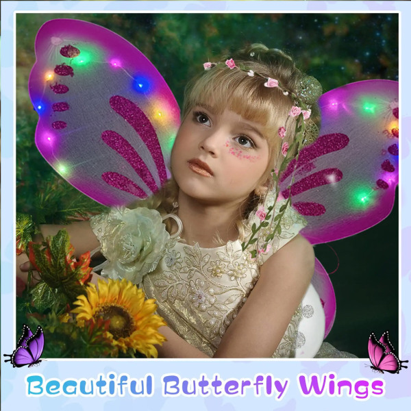 LED-vingar för utklädning, blinkande ängelvingar, lysande fjärilsvingar