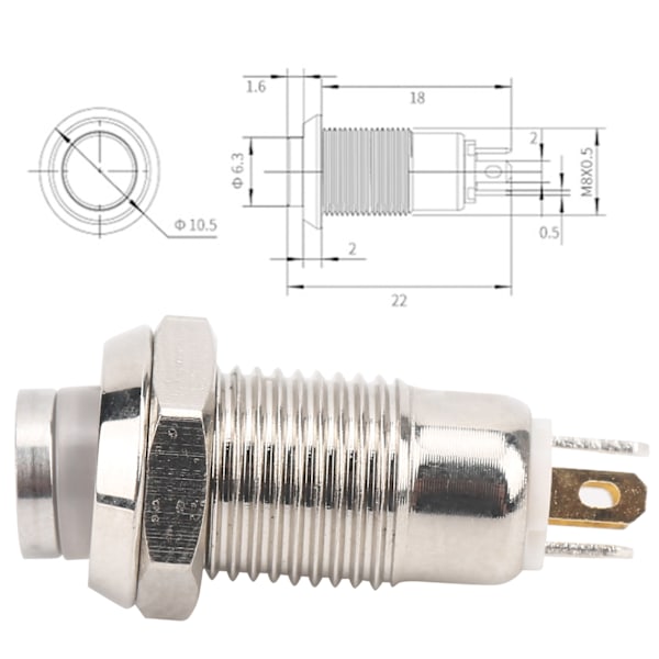 8mm Momentær Trykknapkontakt Vandafvisende Trykknap Startkontakt med Lys 3VBlå