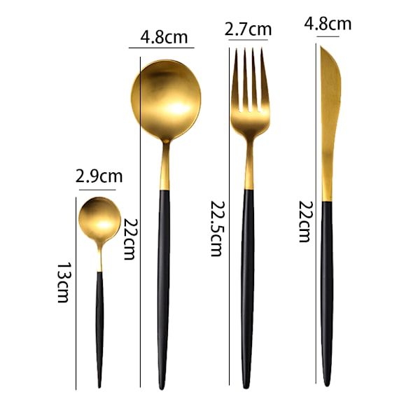 4 stk. 304 rustfrit stål kniv, gaffel og ske sæt - Sort guld 4-delt sæt (kniv, gaffel, ske + kaffeske)