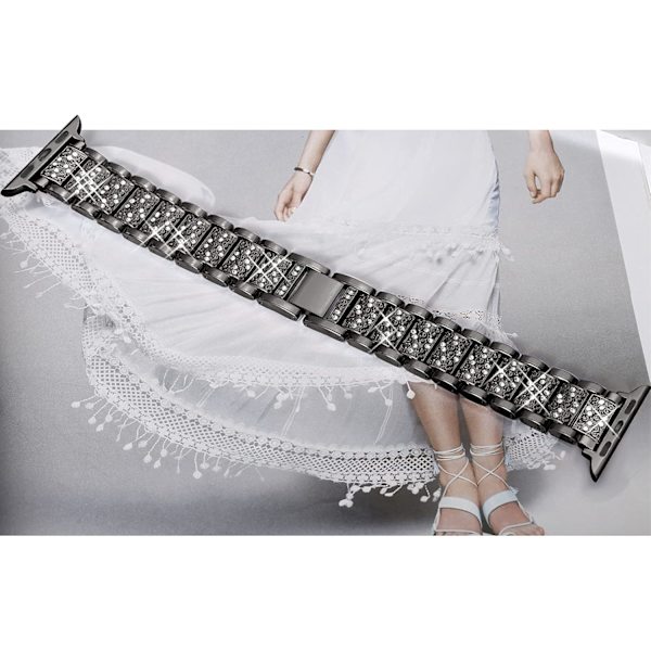 Bling Bands Kompatibel med Apple Watch Band 38mm 40mm 41mm 42mm 44mm 45mm iWatch Serie 7/6/5/4/3/2/1/SE, Elegant Smycke Metallarmband Justerbart Black 38mm/40mm/41mm