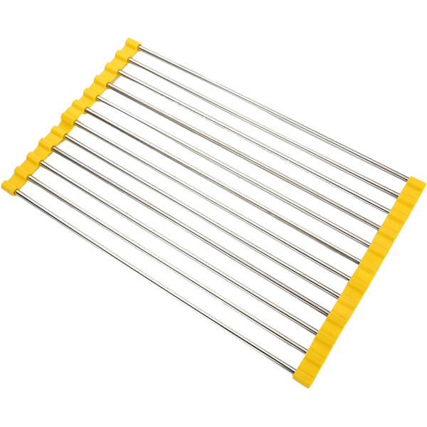 Stainless Steel Foldable Dish Drainer Over Sink Collapsible Roll Up Drainer Rack Yellow