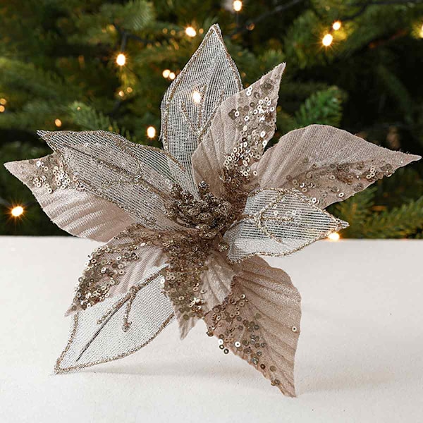 Kunstige Blomster Juletræspynt Glitter Magnolia Blomster til Jul Nytår Fest Bryllup Ferie DIY Dekorationer