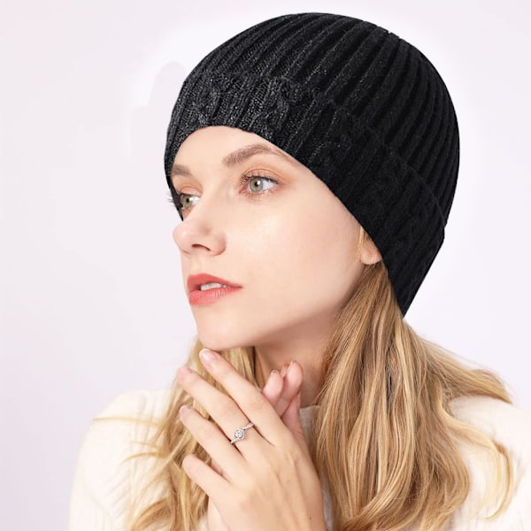 Stickad Slouchy Beanie - Varma Beanie Vintermössor Kalla Vädermössor med Fodrad Löpning