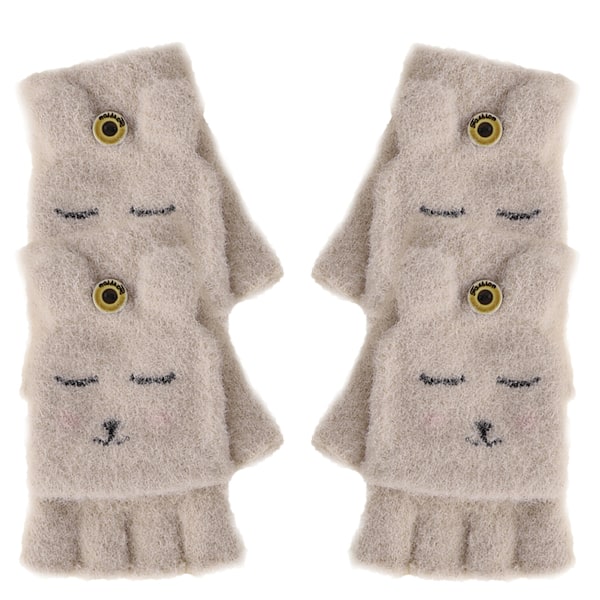 Knitted gloves warm and thickened cartoon embroidered plush flip writing gloves