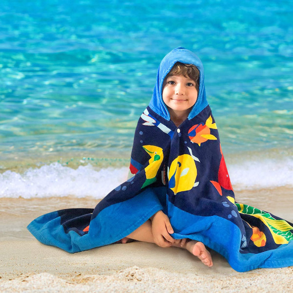 Strandbadhandduk med huva för barn, småbarn, pojkar och flickor 3 till 12 år