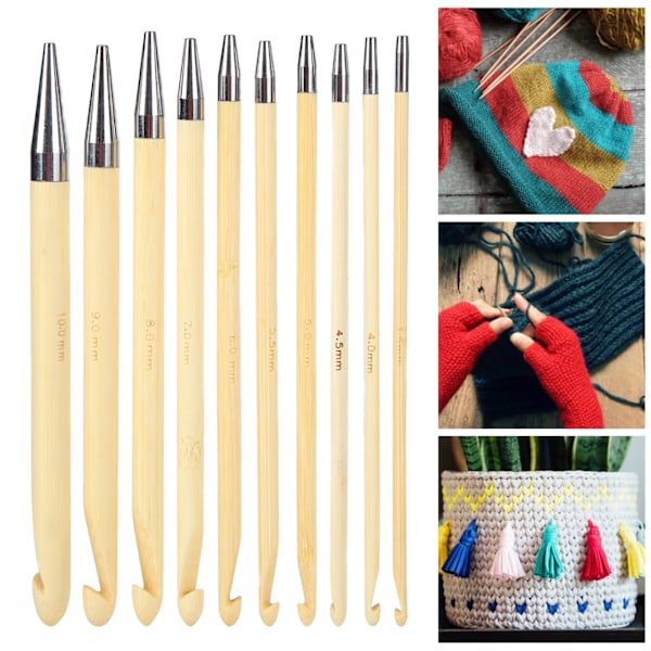 10pcs Crochet Hooks Removable Sweater Needle Bamboo Weaving Tools for Handicraft Lovers