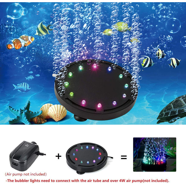 5 tommer 12LEDs Aquarium Air Bubble Light, LEDGLE Multi-Colored Su