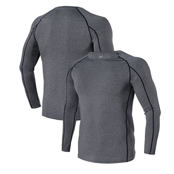 Langærmet Base Layer Løbetop Mænds Fitness T-shirt Løbesport Træning Hurtigtørrende Åndbar Langærmet Stræk Tights (Grå, M)