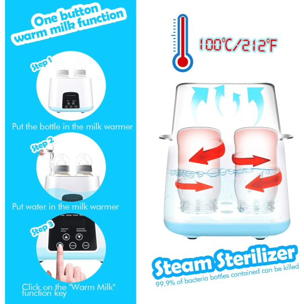 Babyflaskevarmer, Flaskedampsterilisator 5-i-1 smart termokande