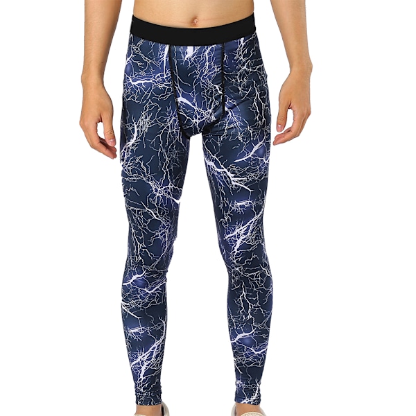 Menn Sport Lange Bukser Løping Trening Leggings Treningsbukser (Blå Lyn 3XL)