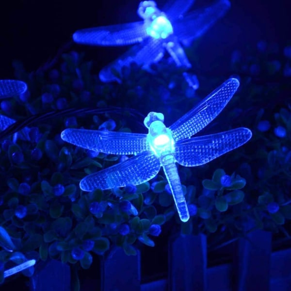 Solar String Lights 20Ft 30LED Dragonfly Formad vattentät Fairy Blue