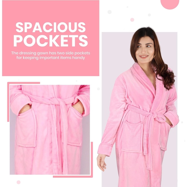 Lyxig Morgonrock för Kvinnor |Supermjuk Fleece-Badrock | Mysig Sjalkrage Myskläder och Nattkläder  Rosa   XL