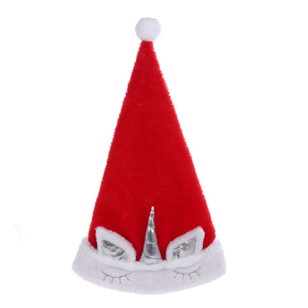 Unicorn Christmas Plush Santa Hat, Red, Suitable for Adults and Children Style 2