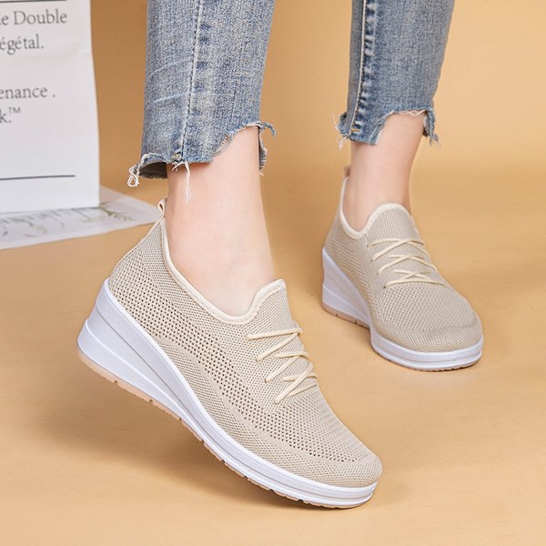 Khaki Strikk-Slip-On Sneakers for Kvinner, Elastisk, Lett, Pustende, Mesh, Mote Sneakers, Søt, Flygende Vevde Loafers