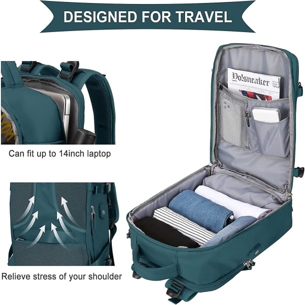 Reseryggsäck, Carry On Ryggsäck, Vandringsryggsäck, Vattentät, Daypack, Skolväska, Fit 14 Inch C