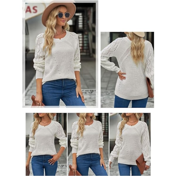 Stickad tröja för kvinnor, elegant rundhalsad pullover, långärmad, grov stickad tröja
