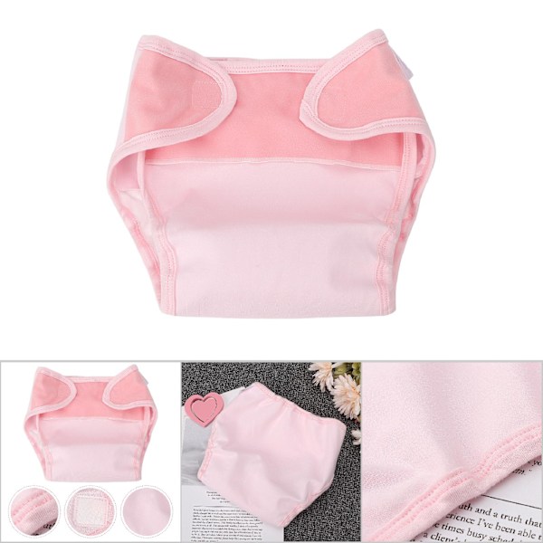 Waterproof Breathable Soft Cotton Three layer Washable Reusable Infant Diaper Pants (Pink M)