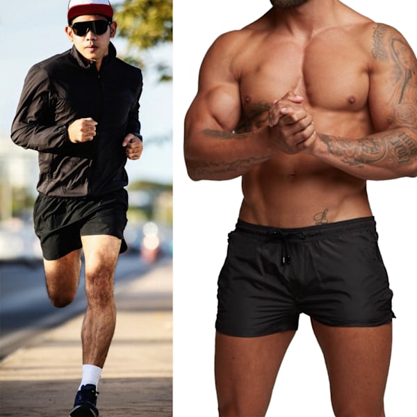 Men Gym Shorts Sweat Absorbing Breathable Quick Dry Workout Shorts with Side Pockets for Running Weightlifting Beach Black M