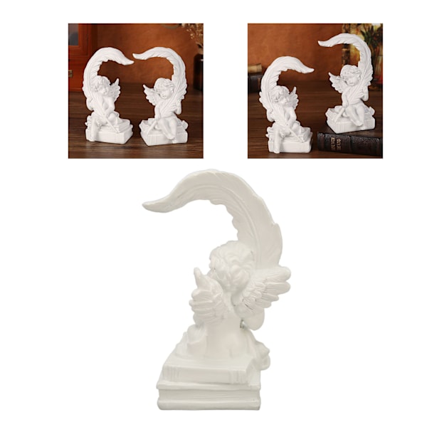 Garden Cherubs Statue Resin Adorable Vivid Expression High Glossy White Cherub Figurine Statue Right Feather