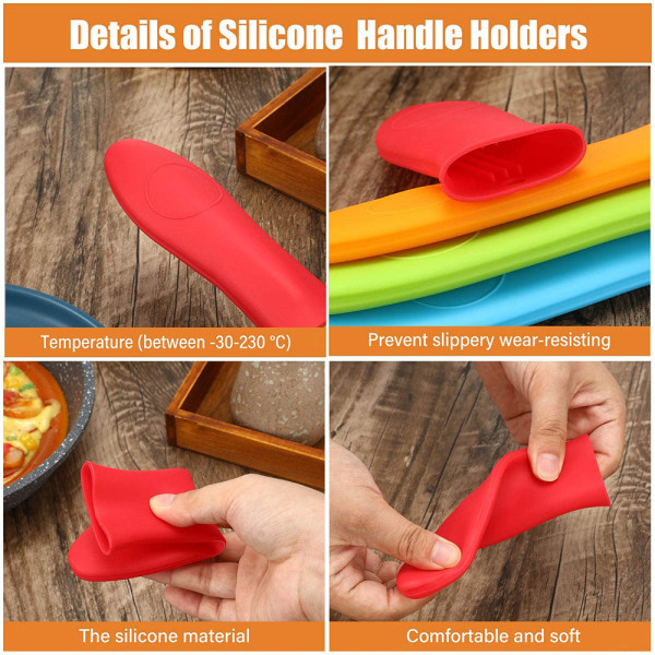 Holder for varmt håndtak av silikon - rødt håndtaksdeksel i støpejern for en rekke lange kokekarhåndtak, inkludert de fleste støpejernsgryter, elegant alternativ til