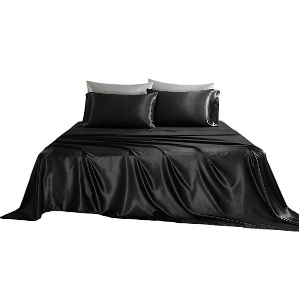 4 Pieces Luxury Silky Soft Bed Sheets, Satin Silk Sheet Set with 1 Deep Pocket Fitted Sheet, 1 Flat Sheet, 2 Pillow Cases