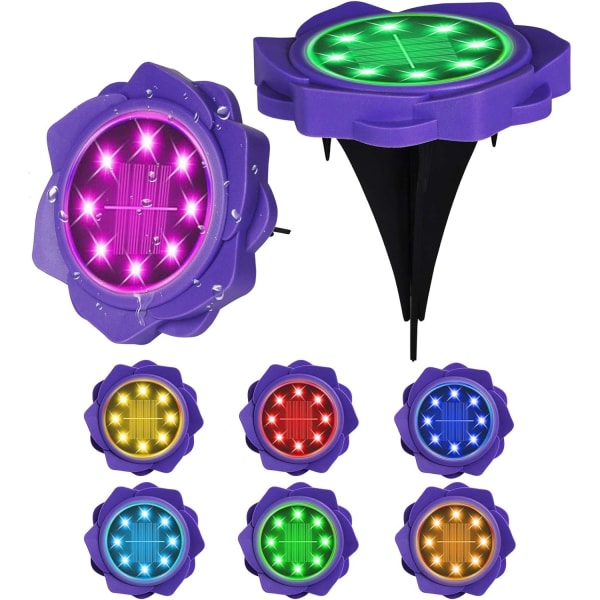 8 LED Solar Ground Lights 8 Pack RGB färgskiftande Solar Garden Purple