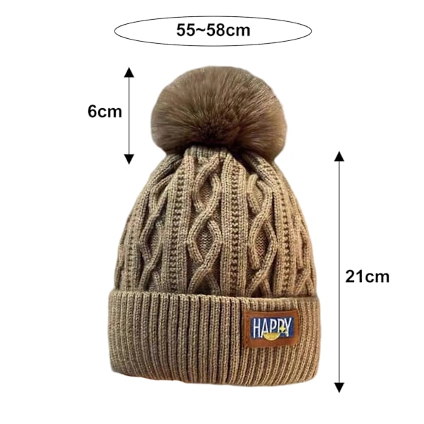 Dame Beanie med Pom Pom og Fleecefoer - Chunky Strikket Skihue - Løstsiddende Hue