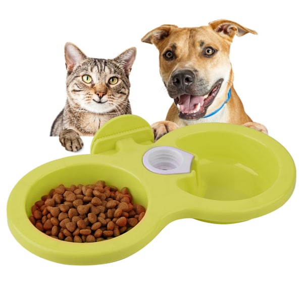 Dubbelskål för mat och vatten för katt, hund och valp, hängande, för bur, liten (grön)