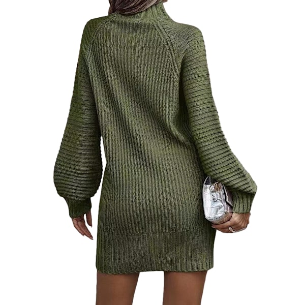 Kvindes Turtleneck Sweater Kjole Langærmet Elastisk Ribbet Mini Bodycon Kjole (Grøn)