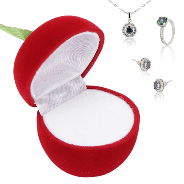 Flocked Ring Gift Box Red Apple Shaped Portable Earrings Necklace Rings Jewelry Storage Case